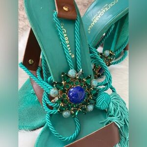 Dolce & Gabbana Teal Heels with Jewel Accents